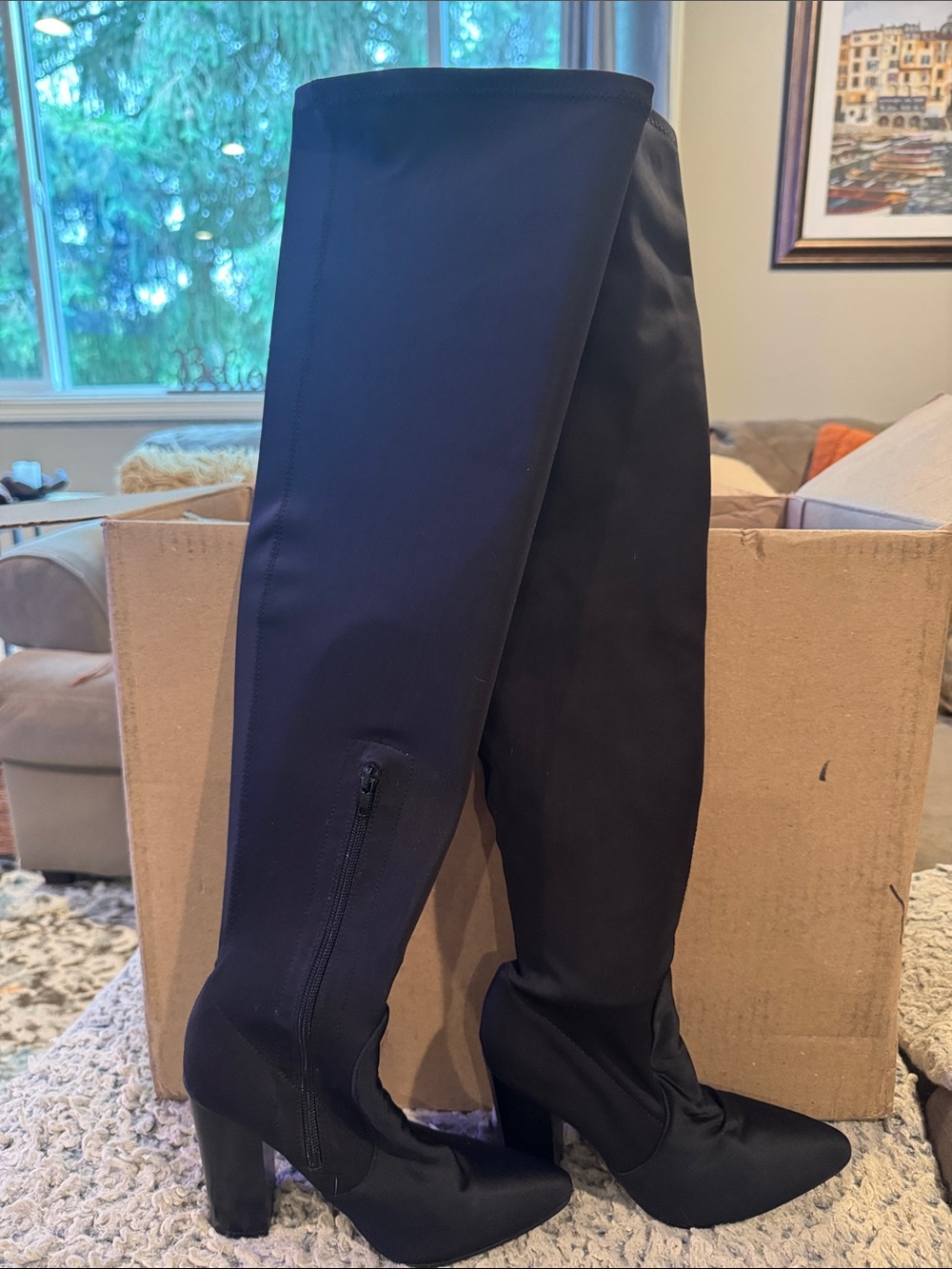 🖤Yoki Black Over-the-Knee Stretch Heeled Boots